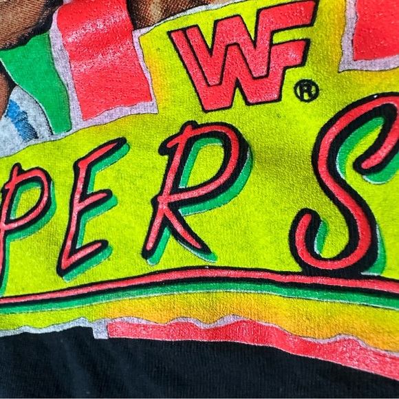 Vintage 1991 WWF Superstars T Black Neon Single Stitch - Picture 6 of 7